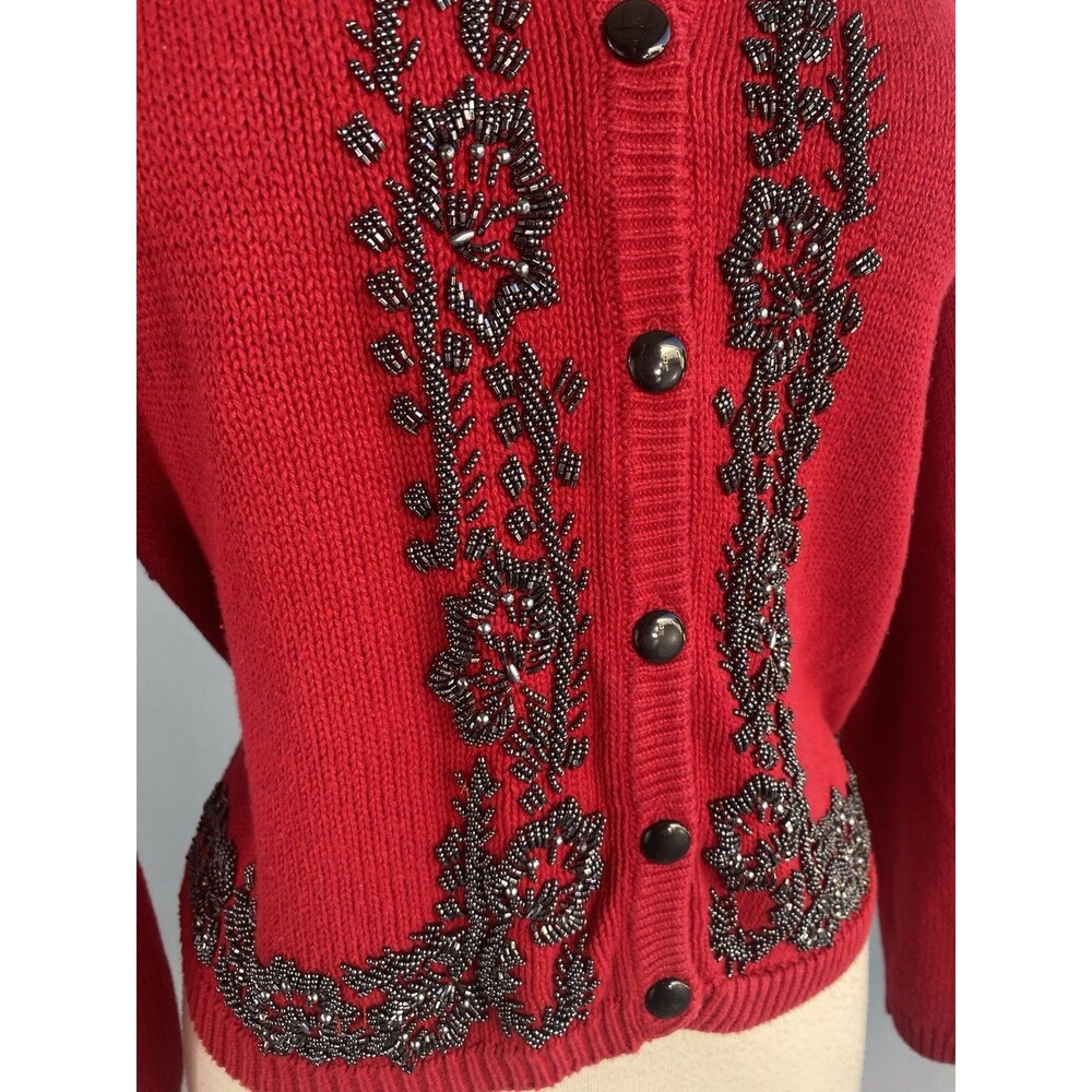 Dress Barn Vintage 1950’s Style Red Cotton Blend Heavy Beaded Cardigans